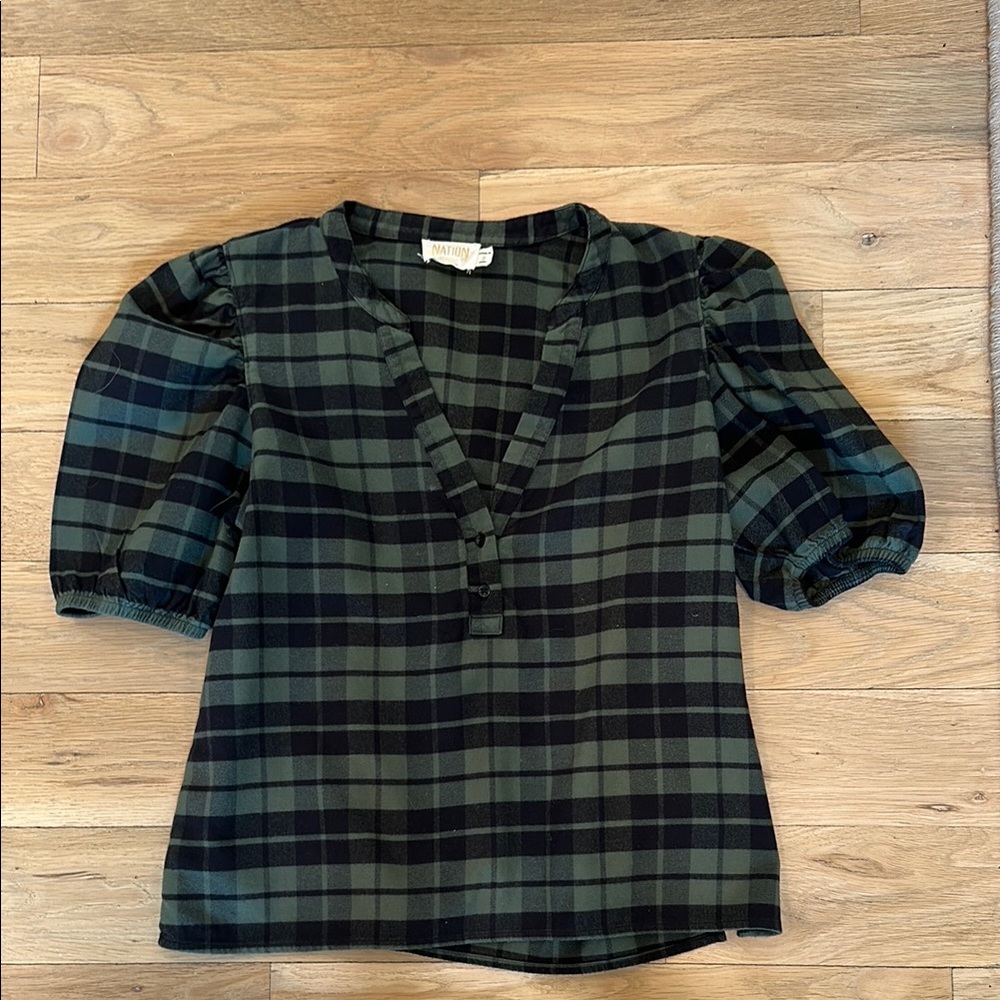 Plaid Puff Sleeve Top from Nation LTD
